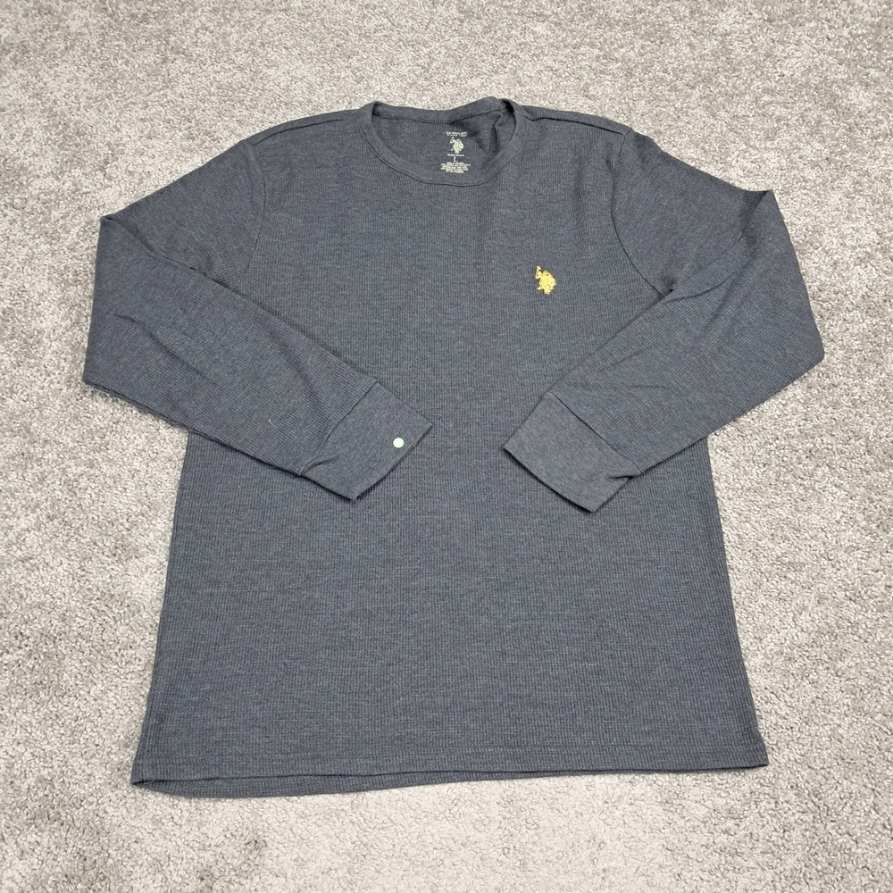 US Polo Assn Mens Gray Waffle Knit Long Sleeve Thermal Sleep Shirt Large‎